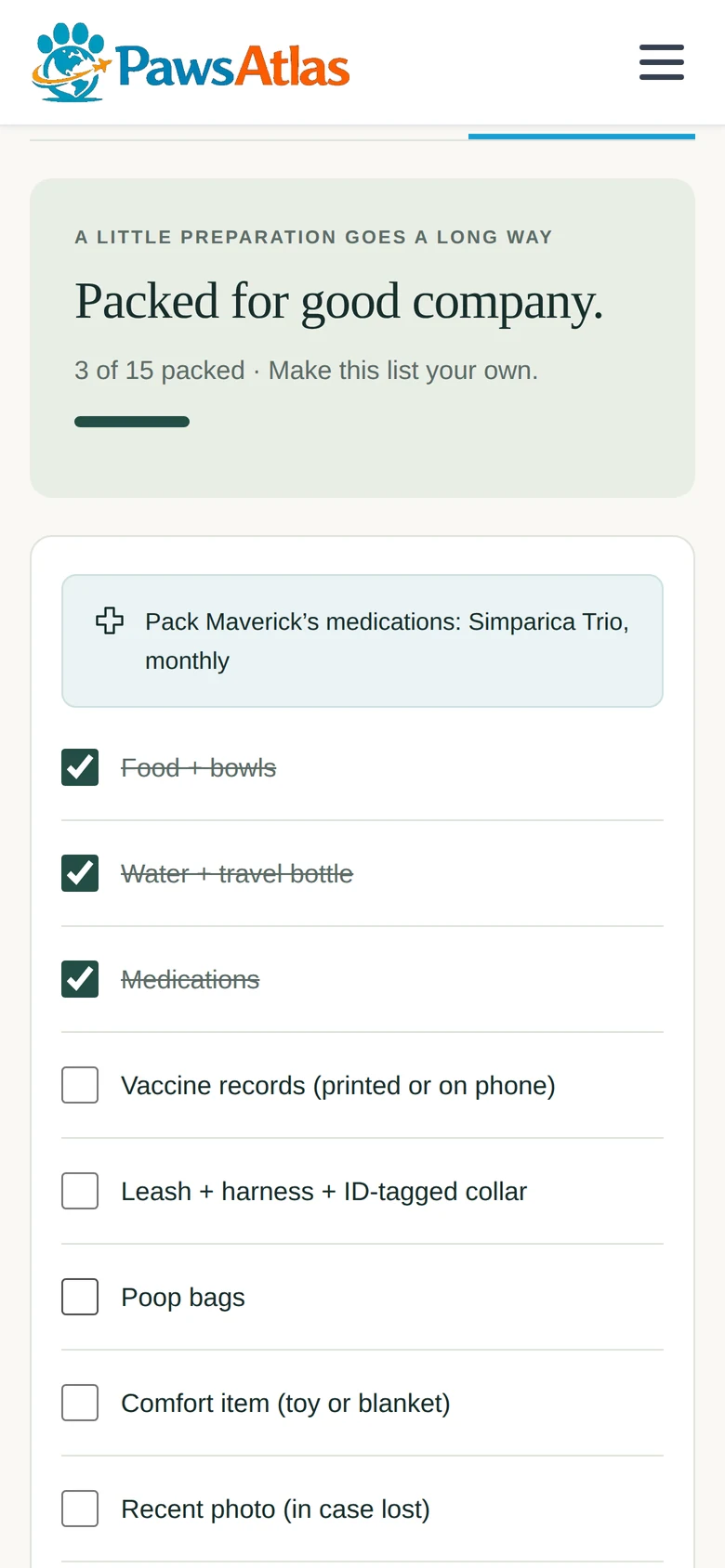 The Packing list