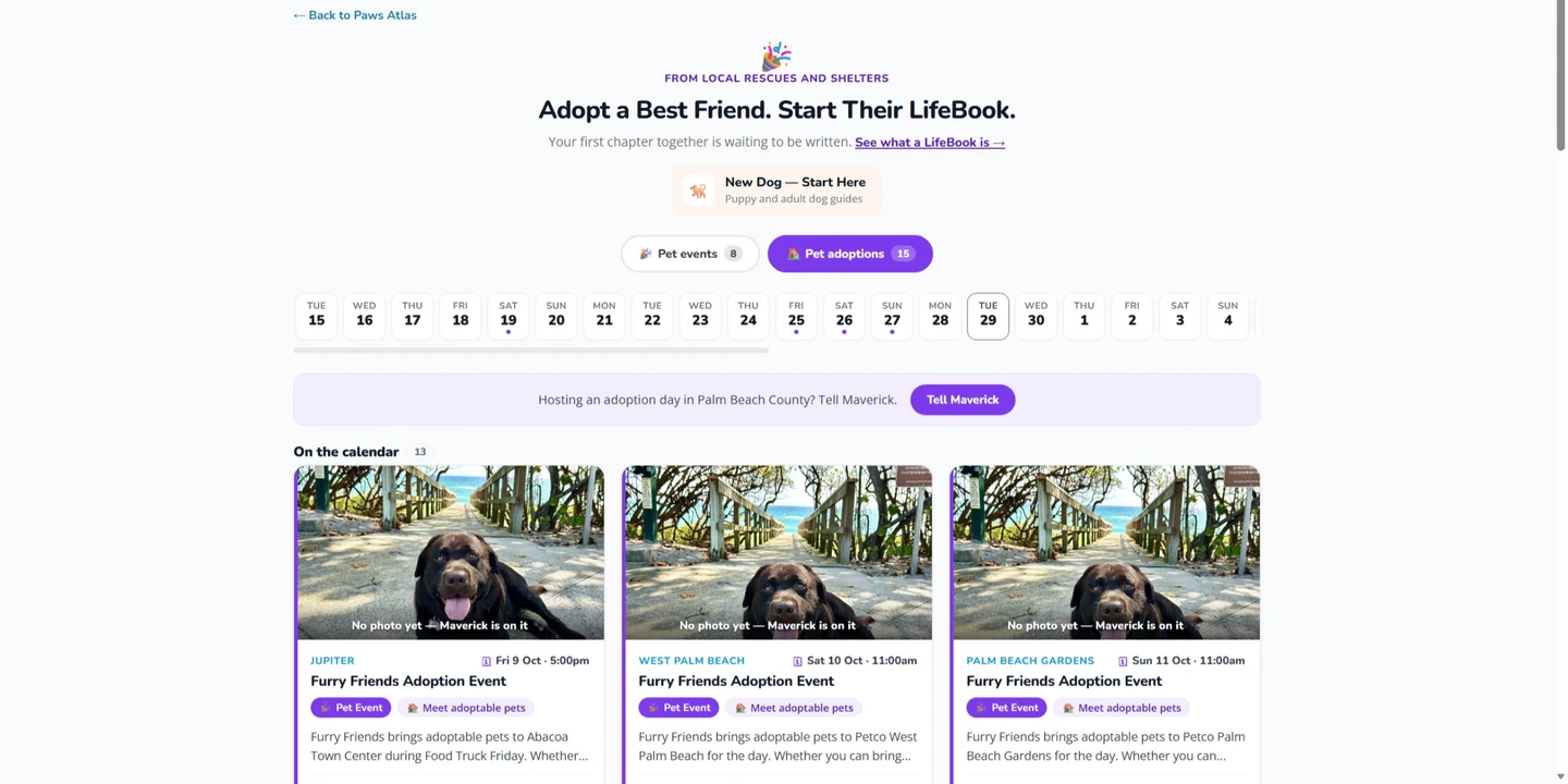 The Pet adoptions tab