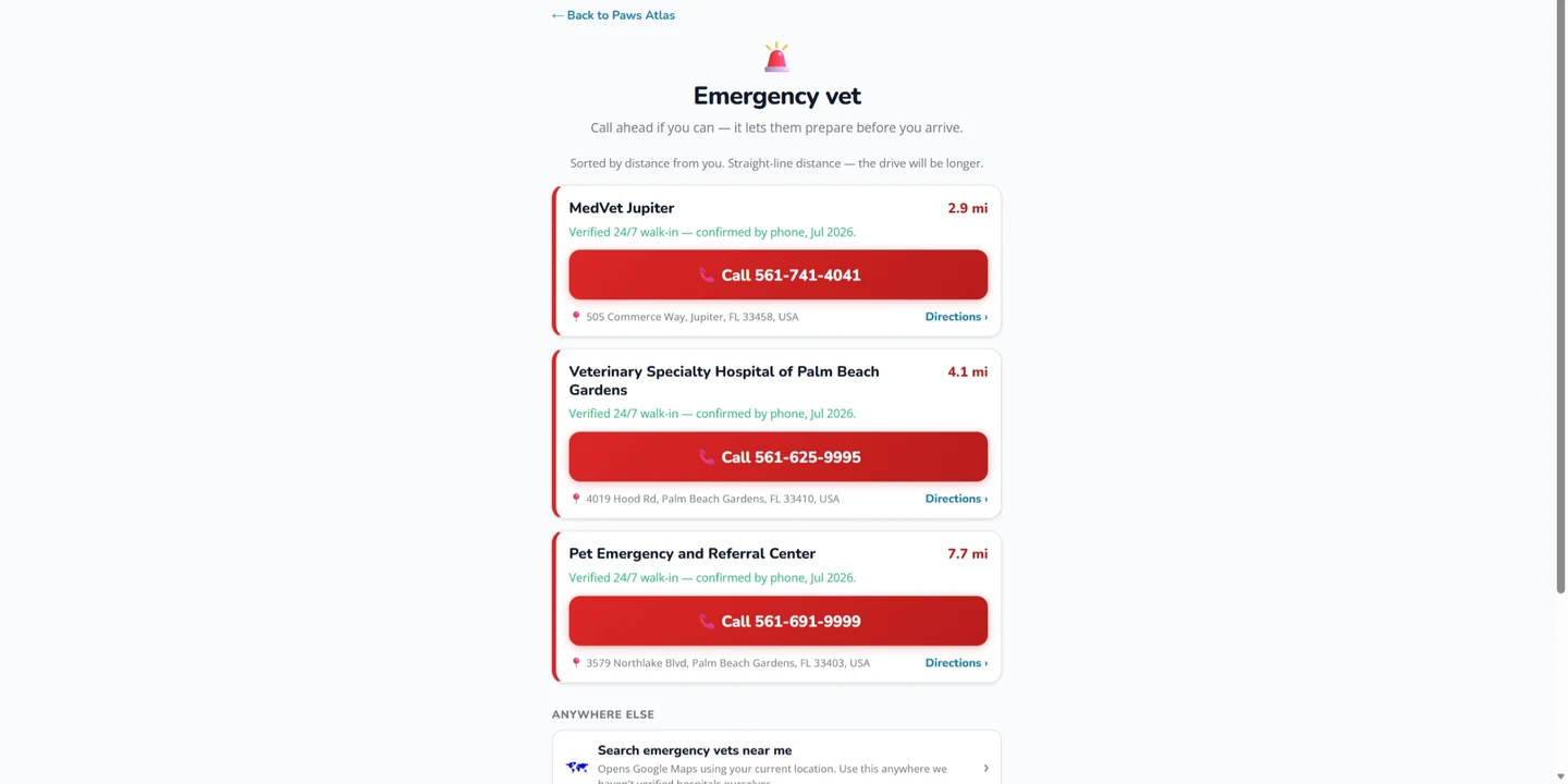 The Emergency vet page